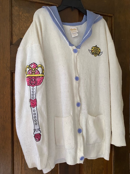 Hot Topic Sweaters - White Sailor Collar Cardigan with Pink Magic Wand Patch